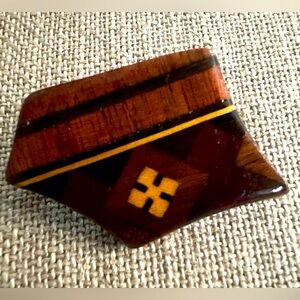 Stunning Handmade Artisan Geometric Inlaid Wood Marquetry Brooch Pin OOAK Wooden